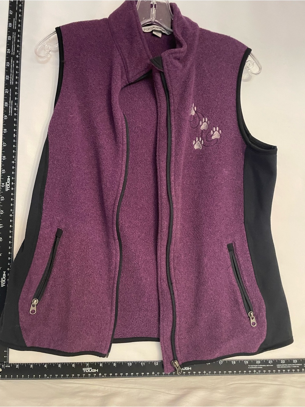 Port Authority Purple Fleece Vest with Black Panels and Paw Embroidery